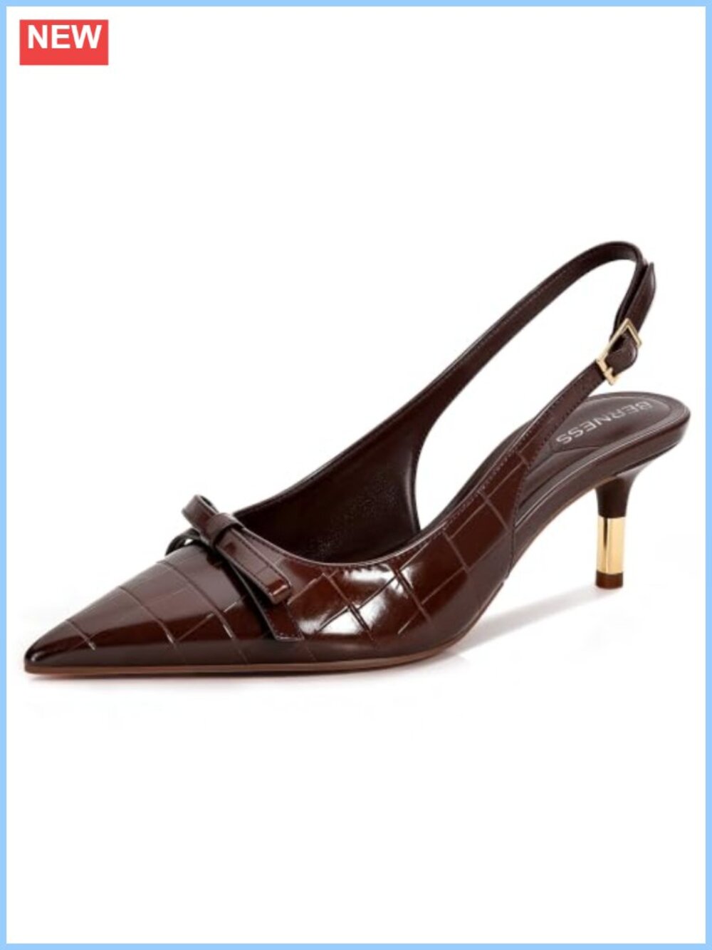 Pointed Toe Slingback Kitten Heel Pumps Bow Croc Embossed